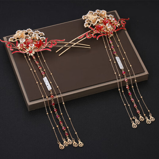 Mengyi Xiuhe tiara phoenix crown Xiamei Chinese style bride wedding costume hair accessories set magnificent dragon and phoenix gown accessories phoenix crown six-piece set + ear clip (gift box)