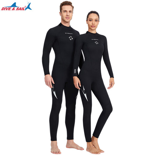 DIVE&SAIL New 3MM Diving Suit Women's One-piece Long Sleeve Thickened Warm Couple Wet Suit Men's Snorkeling Surfing Jellyfish Swimsuit Men's Black 2XL