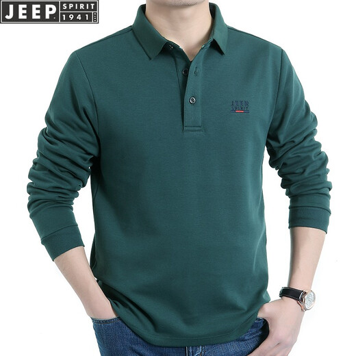 Jeep (JEEP) long-sleeved t-shirt men's 2025 spring and autumn new men's business casual loose cotton large size lapel men's top royal blue XL (recommended 146-160 Jin Jin equals 0.5 kg)