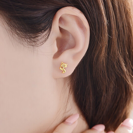 Safir gold earrings for women pure gold 999.9 cute fox earrings ear hook earrings about 1.55 grams