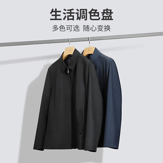 金利来【可机洗羊毛】春季翻领商务行政夹克休闲夹克外套男 99黑色 M
