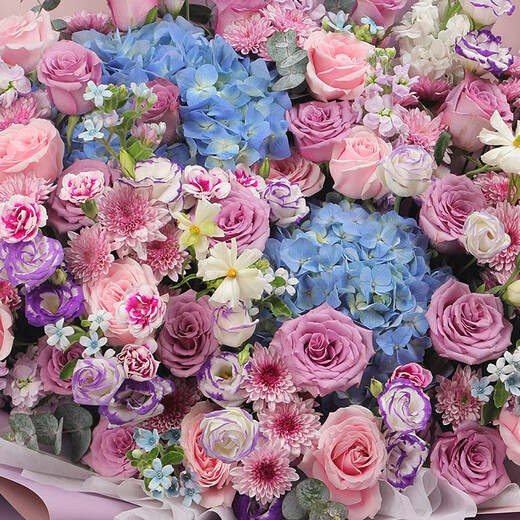 Airi flowers local express delivery giant bouquets of roses, birthday flowers, date flowers for girlfriends, gifts for besties, purple roses, pink snow mountain with hydrangeas, purple platycodon and violets mixed and matched large bouquets