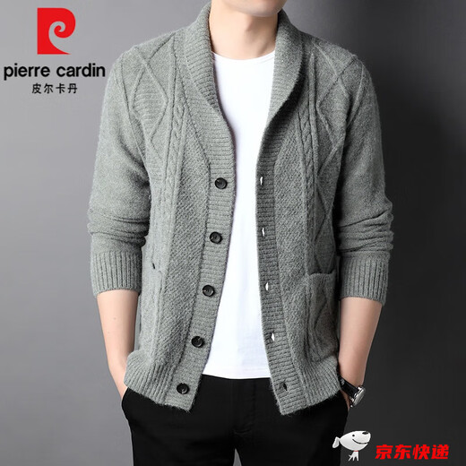 Pier Cardin Haut-glissé des vêtements masculins pour hommes en tricot en tricot pour hommes, printemps et automne, veste lâche en laine en laine Pull tricoté pour hommes Khaki 165 / m