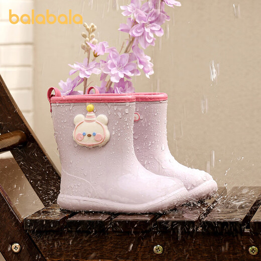 Balabala children's rain boots 2024 new baby boy rubber overshoes soft sole non-slip outer waterproof shoes for boys and girls rain boots for children purple inner length 16cm (160) suitable for foot length 15cm