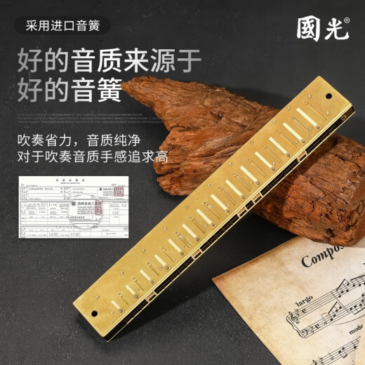 国光上海国光口琴28孔重音高级成人专业演奏级复音C调初学者入门乐器 28孔 C调 宽音域银色重音+学习资料