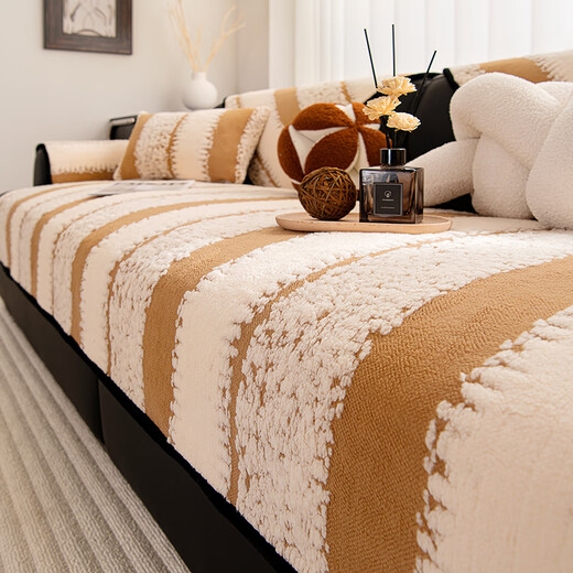 Bai Xini Simple 2026 New Autumn and Winter Plush Leather Sofa Cushion Anti-slip Cover Thickened Cushion Anti-Cat Claw Lige-Yahei (high gram weight hemming upgrade) 90*160cm double seat/concubine seat