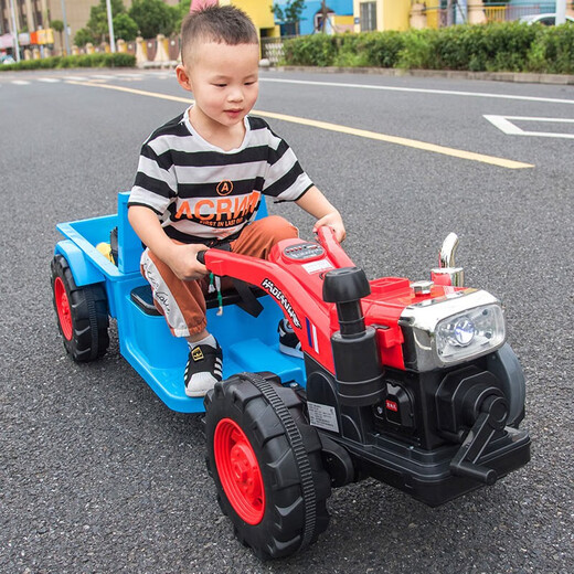 Holewa Children's Elektroauto Traktor-Spielzeugauto für Kinder 2-10 Jahre alt, kann in einem super großen Allrad-Kinderwagen, High-End Blue 10A Large Battery + Early Education Music sitzen, sitzt
