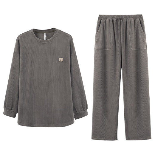 Anzhiban JuhaoSleep Couple Pajamas Warm Australian Plush Casual Solid Color Loose Long Sleeve Women's Home Clothes Can Be Weared Outside Xianchun Green (Male) L