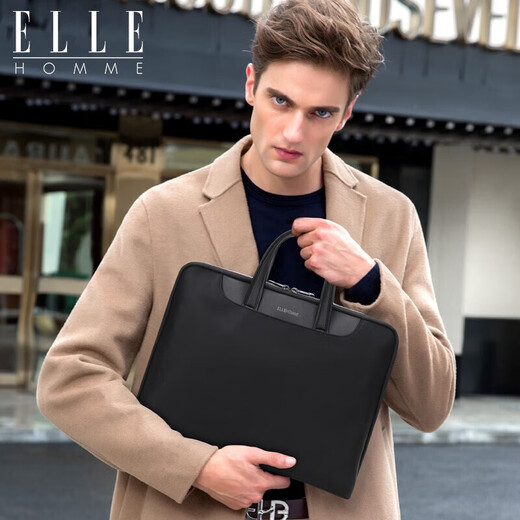 ELLE HOMME Business Men's Briefcase Nylon Composite Canvas Handbag Casual Computer Bag Men's Bag 03510 Black