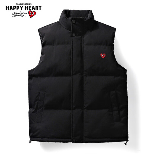 Charles Heart Vest for Men and Women Couples Same Style Winter Loose Solid Color Casual Vest Warm Thickened Waistcoat Black XL