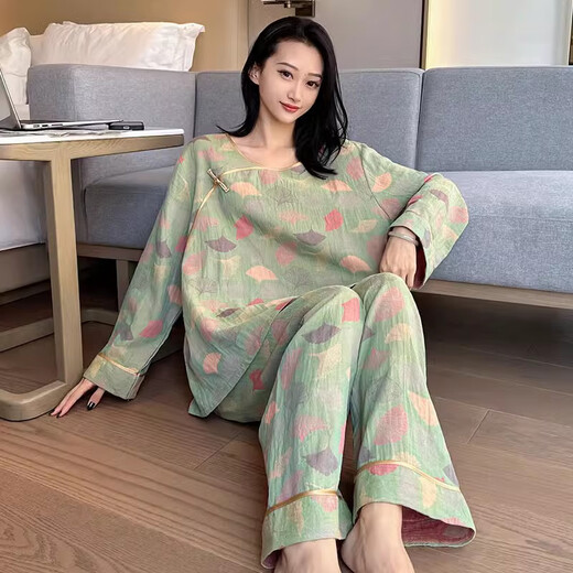 
Jiuhongfei Fat mm pajamas for women in spring and autumn large size pure cotton retro Chinese style floral cotton yarn home clothes plus fat plus 200 Jin [Jin equals 0.5 kg] YZ16802 4XL (130-180 Jin [Jin equals 0.5 kg])