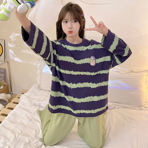 Yalu pajamas women's 2025 new spring and autumn integrated cartoon long sleeve chest pad large size home clothing set 15567 women without breast pad L women (suggested weight 100120 Jin [Jin equals 0.5 kg])