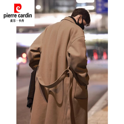 皮尔卡丹（pierre cardin）英伦风毛呢风衣外套男款中长款春秋季2024新款高级感呢子韩版大衣 米白色 L