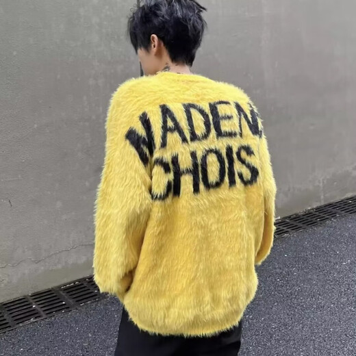 Finidongjue alphabet printed couple sweater autumn and winter American fashion brand loose pullover knitted sweater lazy style jacket men black A761 L