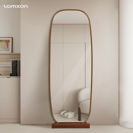 Lemxon full-body mirror floor-standing mirror household with base Internet celebrity bedroom dressing mirror ins style clothing store glass fitting mirror [log wood color base + border] width 45*160cm