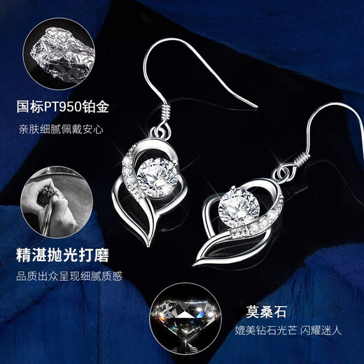 Grace GirlPT950 Platinum I Love You Earrings Women's Fashion Love Long Earrings Valentine's Day Birthday Gift for Your Girlfriend I Love You Earrings (Moissanite) + Light Luxury