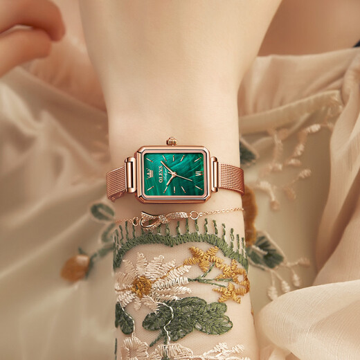 Olis Tank Watch Full Full Automatic Automatic Green Watch Small Imploud Water Square Mechanical Watch Oficial 6624 Belt Green