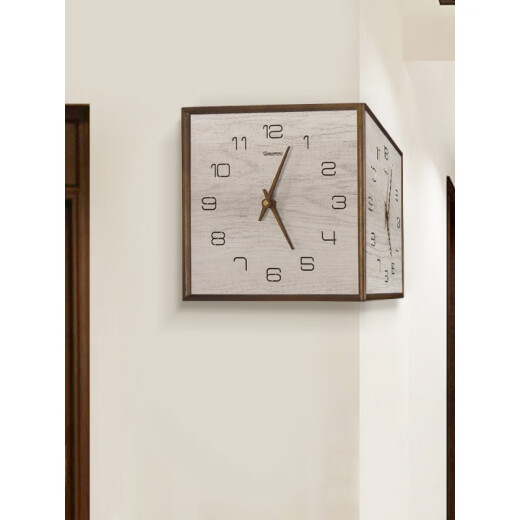 Miaopu LE 2024 Nuevo Light Luxury Double Wall Rechan Sala de estar Reloj Home Modern Simple Atmosférica Solid Wood Reloj Square Gran 9197 Color de nogal Producto alemán 12 pulgadas
