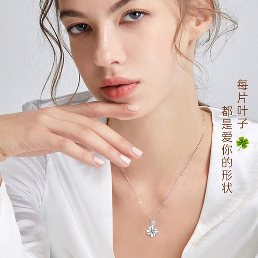 China Gold (CHINA GOLD) Platinum Diamond Necklace for Women Platinum Four-leaf Clover Pendant Birthday Gift for Girlfriend and Wife Wedding Anniversary Practical Gift Jingqida Platinum Lucky Four-leaf Clover Necklace-Real Diamond