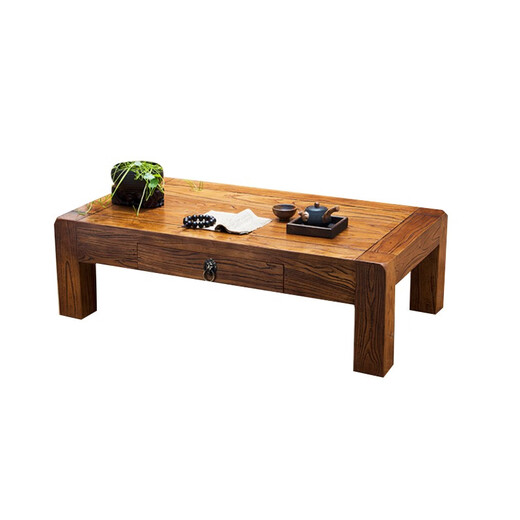 Yeyao old elm tea table Chinese coffee table small square table bay window table small tea table tea table solid wood kang table low table 120*60*45 two drawers fully assembled