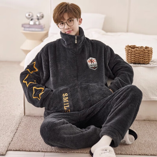 Yu Kemian (yukemian) Herren-Pyjamas Winter Teenager Koralle Velvet verdickter Student Pyjamas Herbst und Winter Flanell Home Clothing Set XQ-9934 L kleine Größe L hohe 160-165 Gewicht 90-100jin [Jin gleich 0,5 kg]