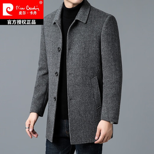 Pierre Cardin cashmere double-sided woolen coat men's mid-length autumn and winter dad wear removable liner woolen coat thickened gray Y2207 L/175