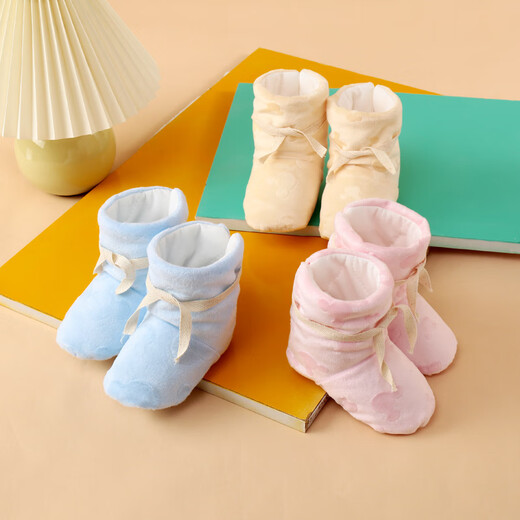咕咚熊婴儿秋冬保暖纯棉脚套儿童夹棉护脚鞋子新生儿宝宝棉鞋睡觉防掉 粉红色 L码(身高90cm以下)