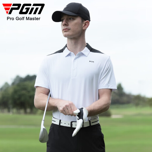 PGM Golfkleidung Herren kurzärmelige Sommersport-T-Shirt Atmungsfreie Löcher Feuchtigkeitsabsorption Revers Polo-Hemd-Kombination YF679-Weiß XL