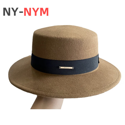 NY-NYM French gold label small brim flat top hat women's autumn and winter fashion woolen hat British retro all-match jazz hat white
