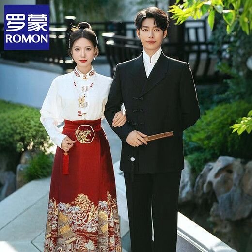 ROMON Zhongshan suit new Chinese suit men's Tang suit suit high-end loose new style engagement wedding groom dress black [top + pants + stand-up white shirt] M