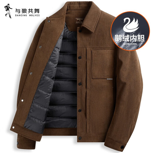 Dances with Wolves Goose Down Liner Lapel Down Jacket Men's 2025 Autumn and Winter New Corduroy Warm Men's Jacket 1028 Coffee 303 M (170)