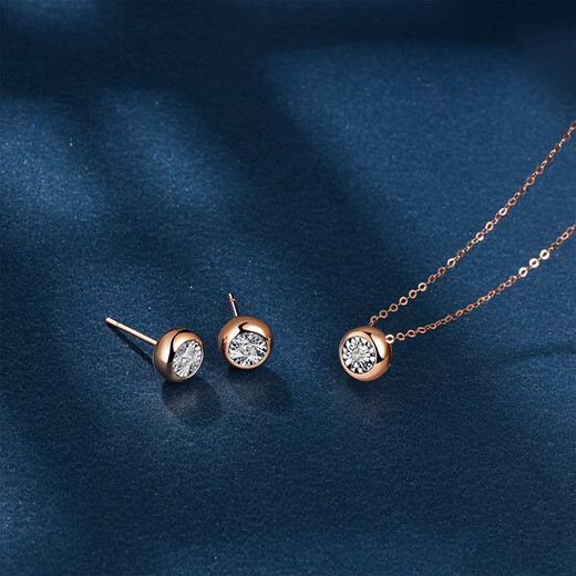 Ming brand jewelry 18K gold color rose gold small shiny diamond bubble stud earrings for women FFH0050 pricing diamonds about 0.017-0.021ct gold weight about 0.86-0.91 grams