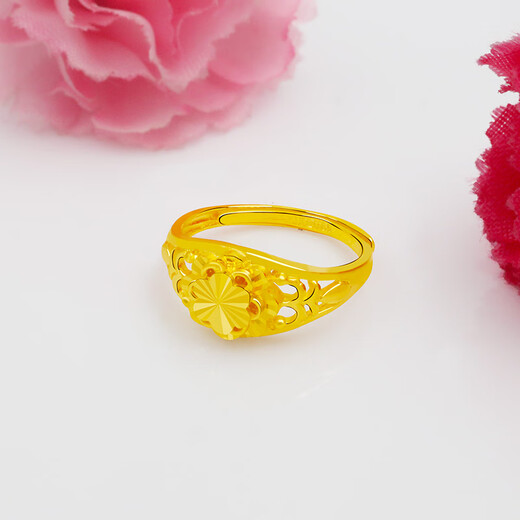 Zhongxin Jewelry 999.9 pure gold ring women's fashion gold ring imitation diamond craft flower ring gold big ring gift ready stock 4.23g