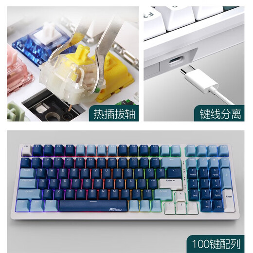 RK 98 RGB Light Bluetooth Bluetooth Wireless Wired Mecánico Mecánico Teclado PBT PBT Clave completa Gaming Hot-Swap E-Sports Desktop Tablet Teléfono móvil Avacado RGB [Tres modos Hot-swap] RK-Black-Black Axis Black Axis