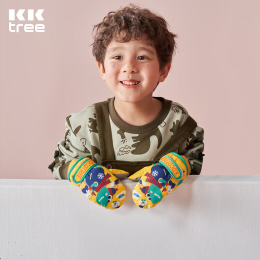 Kocotreekk tree children's gloves for skiing in autumn and winter for boys and girls plus velvet and thickening for babies to play in the snow and keep warm. Dinosaurs are making noise.
