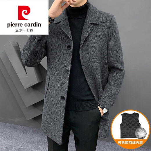 Pierre Cardin Double-sided Woolen Cashmere Coat Men's Mid-Length Winter Korean Slim Thick Woolen Woolen Coat Young and Middle-aged Windbreaker Blue 9889 XL