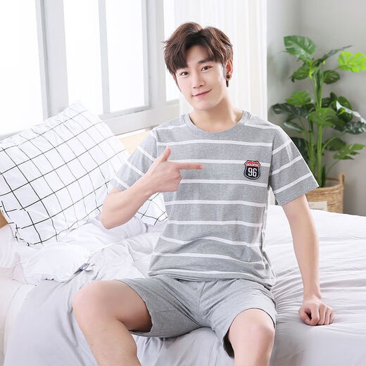 Feimaiibo Pyjamas Herren Baumwollsommer 2023 Neuer Stil für junge Studenten kurzärmelig dünne Sommer-Herren-Home-Kleidungsstoffe 21m9922# kurzärmelige Shorts XL 125-145jin [Jin gleich 0,5 kg]