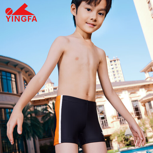 Yingfa Children's Swimming Trunks Jungen mittelgroße Kinder flache Ecke Schwimmstämme 2024 neuer Stil kleiner Jungen und Teenager Schnelltrockner Schwimmstämme 24S653-Black 130 (Taillenumfang 58-62 cm)
