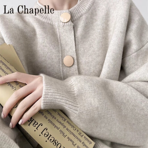 La Chapelle 2024 Early Spring Design Single-breasted Solid Color Knitted Sweater Jacket Cardigan Lazy Loose Round Neck Top for Women Pure 100 Automatic Heating Floral Coffee Color Same Style in the Store Pure 100 Automatic Heating L Recommended 105-120 Jin Jin equals 0.5 kg