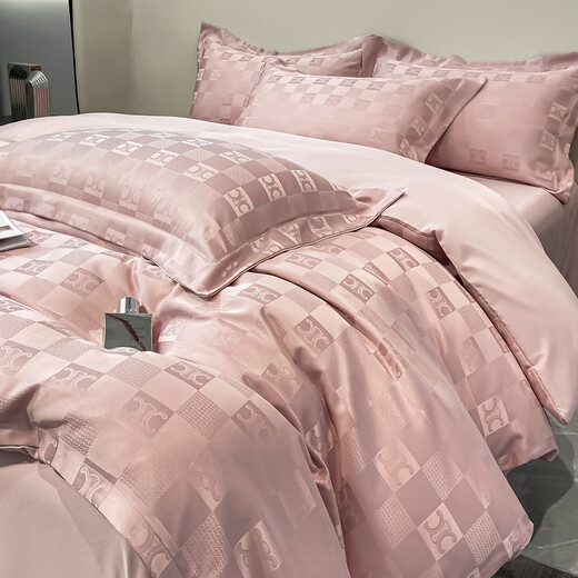 Miaopu Le Silk Four-Piece Set Light Luxury Summer Tribute Satin Four-Piece Set Bed Sheet Non-Full Cotton Pure Cotton Summer Cool Quilt Cover Xiaoxiang-Shallow Bean Salt Silk Slim Skinny Sleeping 1.8m Bed Sheet Four-Piece Set-200x230cm Bed Sheet