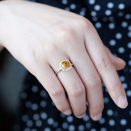 GEM STONE KINGGSK 3 carat citrine ring for women, 10K surrounded by diamonds, American jewelry colored treasures, birthday gift for girlfriend, US size 6