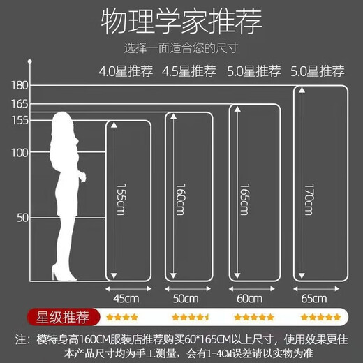 
Yanxi full-body mirror dressing floor-standing mirror household explosion-proof wall hanging fitting mirror bedroom wall mirror Internet celebrity female dormitory large mirror HD explosion-proof [big rounded corner] noble white 150*40CM-thickened dual-purpose