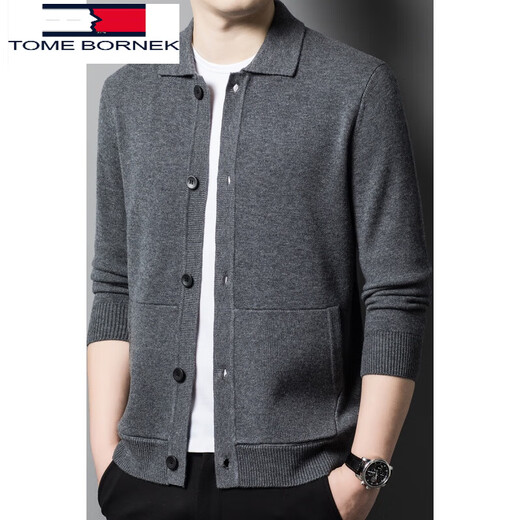 Tommy Shekelly Tommy Tommy 2024 00% Strickjacke für Herbst und Winter 2024 Herrenstrick Jacke Casual Revers Top Grey 170/50/L