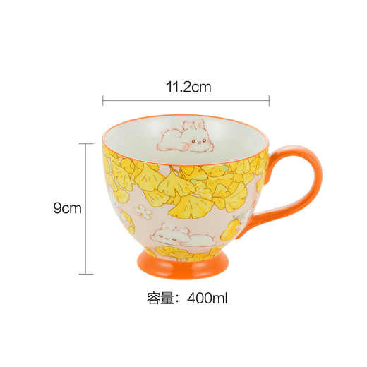 NetEase Selected Pastoral Hand-painted Series Oatmeal Cup Mug Breakfast Bowl Ceramic Water Cup Tea Cup Coffee Oatmeal Summer Flower Rabbit-400ml