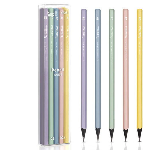 
Deli 2b pencil for primary school students first grade kindergarten children hb pencil exam continuous core hexagon green pole writing sketch pencil second grade card pencil 2 ratio pencil NS724 2B black wood 10 pieces/box