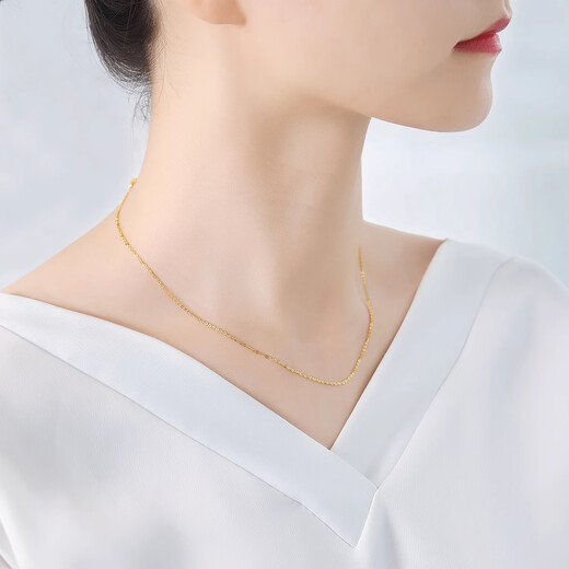 Yan's 18k gold necklace for women, rose gold single element chain, gold o-shaped chain au750 color gold necklace, women's clavicle chain, K gold color, about 2.0mm50cm thick
