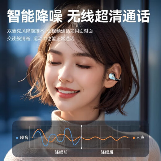 Ai Yingzhe high-quality Bluetooth headphones clip-on open non-in-ear wireless conductive earplugs for sports, running, driving and riding, noise reduction, waterproof and dustproof, suitable for Apple and Huawei Android phones, soft skin | Bluetooth 5.3 dual core + super long battery life