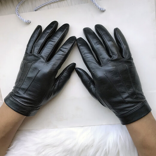 Gold Longyue Men's Lambskin Genuine Leather Gloves Touch Screen Thin Unlined Single Layer Soft Sheepskin Driving Outdoor Gloves Split Finger Spring Autumn Winter Plus Velvet Warm Black Plus Small Hand Repair Black XS Plus Velvet