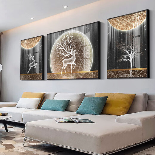 
Little Lulin living room decoration painting black, white and gray style hanging painting sofa background wall mural modern simple western wall abstract elk painting starry sky elk-15827 fabric painting 100*70 on both sides 50*70 black frame