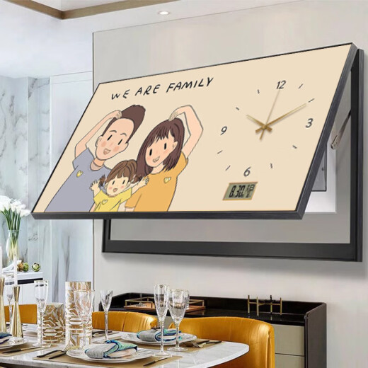 感画 大尺寸万年历电表箱装饰画带钟表相爱一家人配电箱开关遮挡挂画 JD12805升级万年历+钟表 80*40cm(遮挡70*30) 悬挂黑框